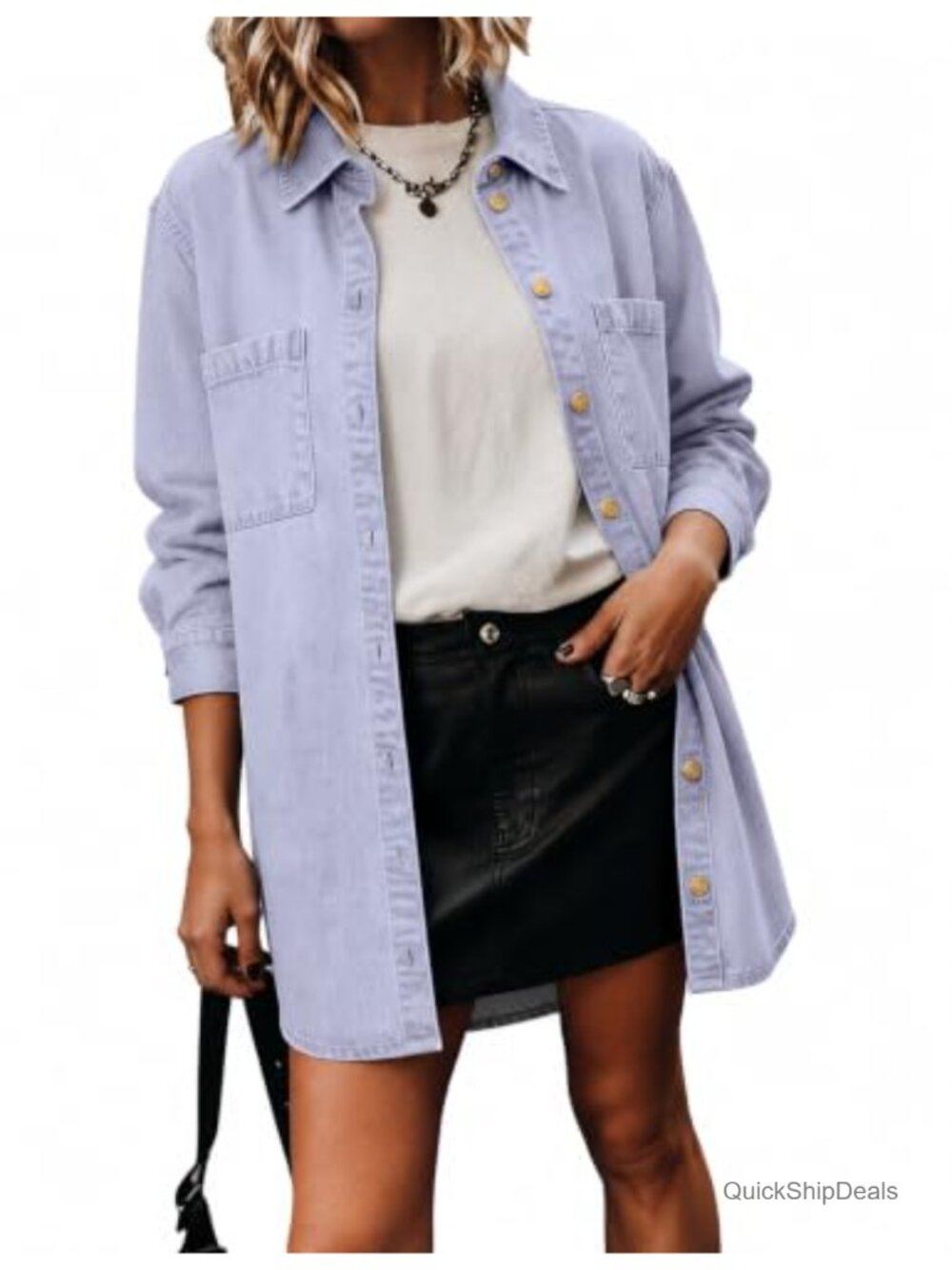 Womens Oversized Denim Jacket Long Sleeve Button Down Jean Jacket